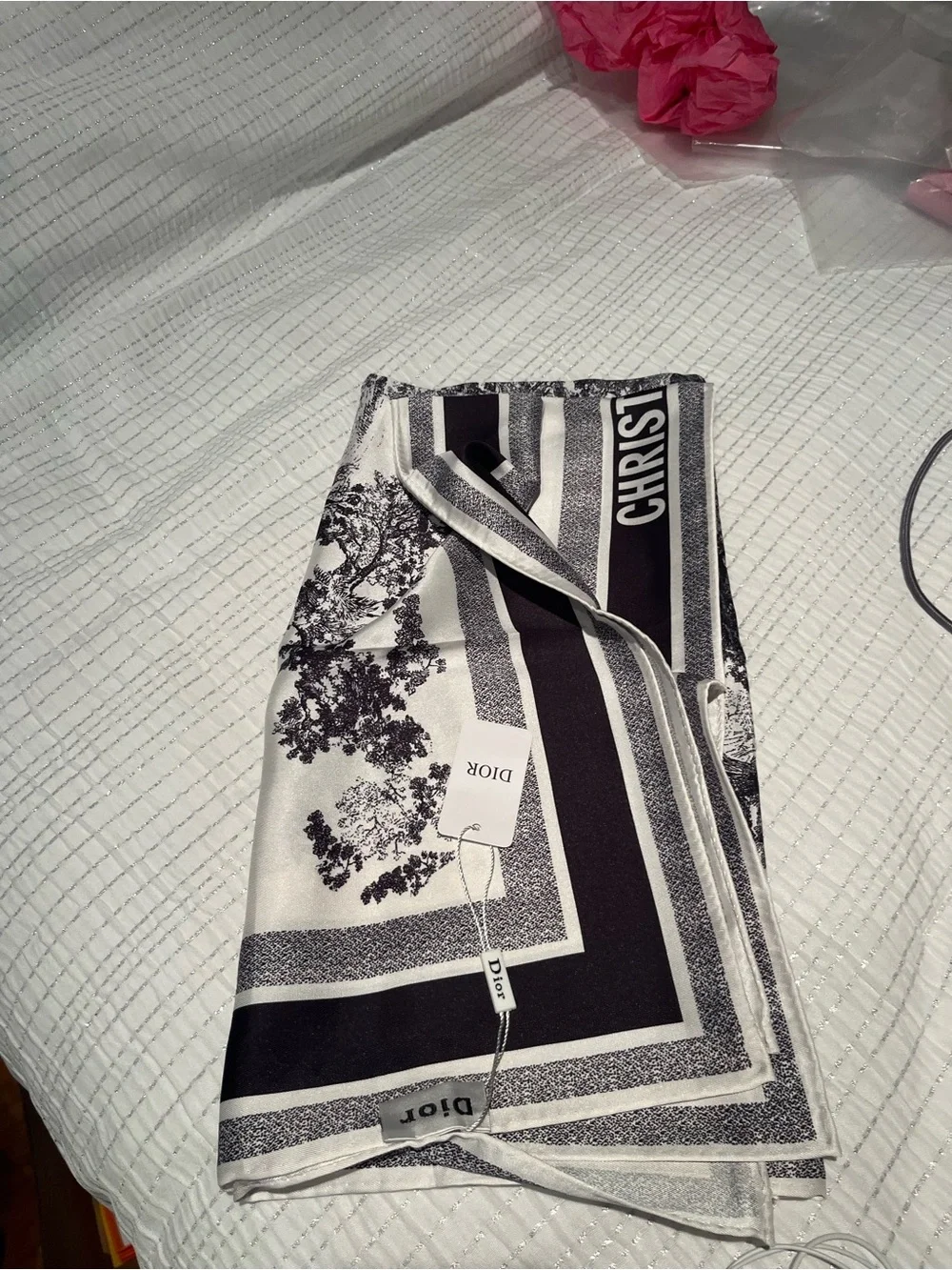 Dior Black and White Toile Silk Throw with Christian Dior Border